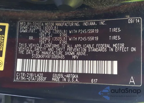 2015 Toyota Highlander Limited V6 z USA, uszkodzony, nr VIN 5TDDKRFHXFS089465